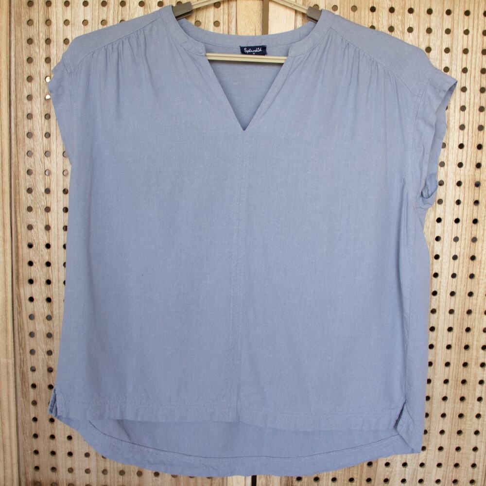 Splendid Linen Blend Boxy Cap Sleeve V-Neck Top Womens SIZE M